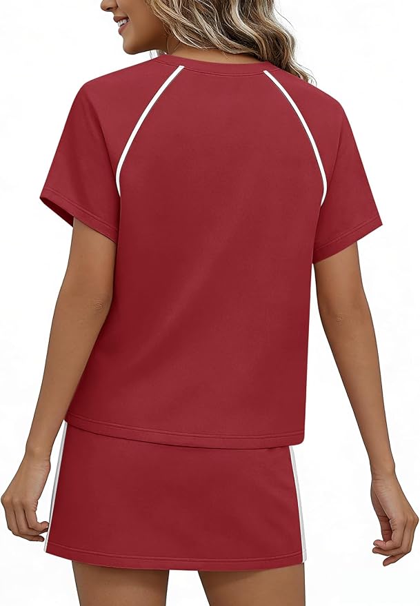 Womens 2 Piece Skirt Sets Summer Tennis Outfits Vacation Skort Set | Two Piece Sets, Short Set, Athletic Workout Golf Outfits, Crew Neck, Color Block, Drawstring, Workout Mathcing Lounge Sets