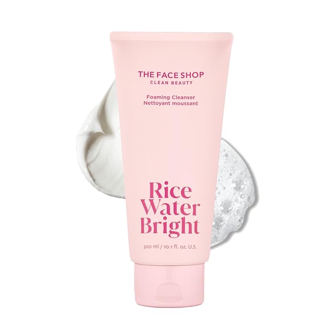 THE FACE SHOP Rice Water Bright Foaming Cleanser, Hydrating Korean Face Wash with Ceramides, Deep Pore Cleansing, All Skin Types, Gentle Skincare, Vegan, 10.1 fl. oz.
