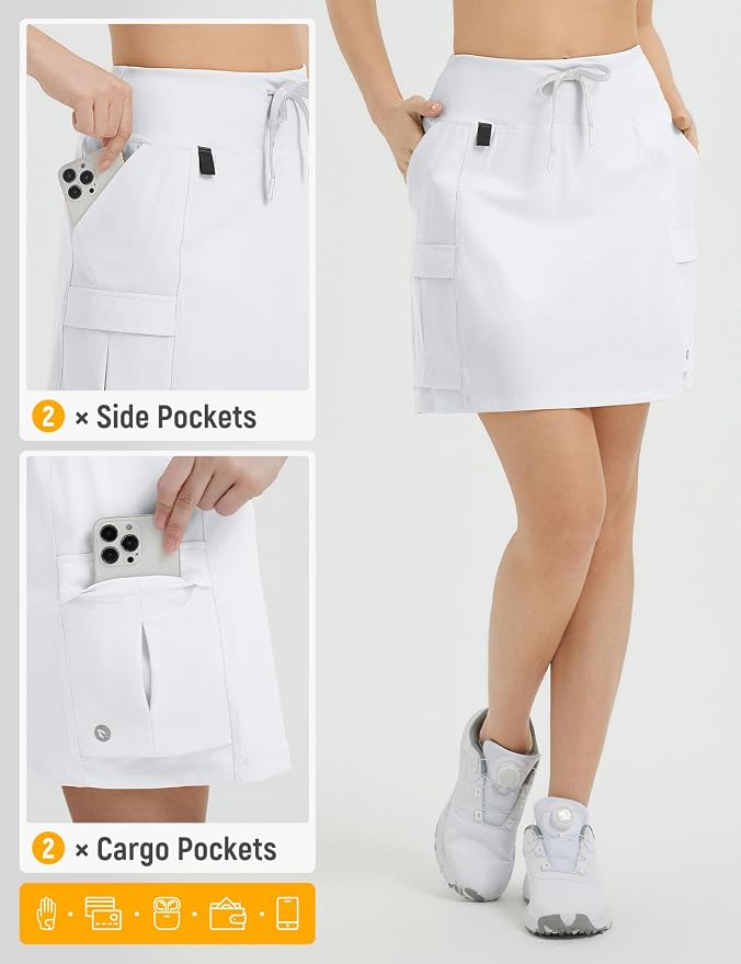 baleaf Women's 16" Hiking Cargo Skort with Pockets Knee Length Skirts | 4 Cargo Pockets, High Waisted, Built-In Shorts, UPF 50+ Sun Protection, Quick Dry, Stretch, Hiking, Golf, Outdoor, Casual