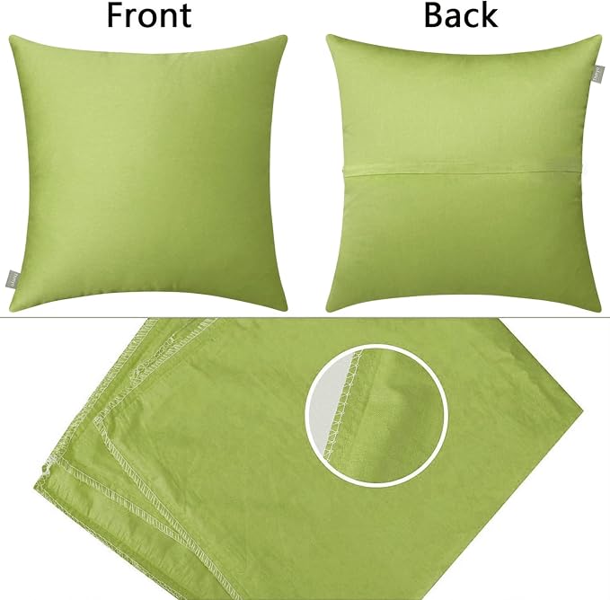 Thmyo 4-Pack 100% Cotton Comfortable Solid Decorative Throw Pillow Case, Square Cushion Cover Pillowcase Sublimation Blank Pillow Covers DIY Throw Pillowcase for Couch(18x18 inch/ 45x45cm, Green 2)