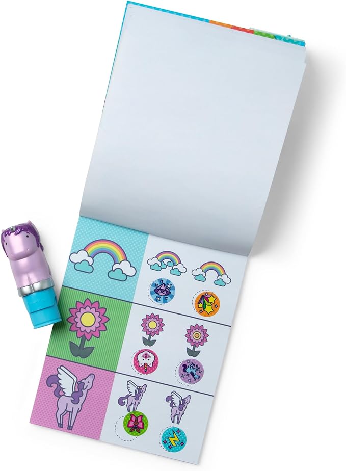 Melissa & Doug Sticker Wow!™ 24-Page Activity Pad and Sticker Stamper, 300 Stickers, Arts and Crafts Fidget Toy Collectible Character – Purple Unicorn - for Kids Ages 3+ - FSC Certified