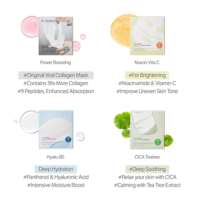 SUNGBOON EDITOR Deep Collagen CICA Tea Tree Overnight Mask | Acne Mask for Redness & Soothing | 2,160,000PPB Collagen + Tea Tree + Centella | Korean Skincare, 4ea | Valentines Day Gifts for Woman