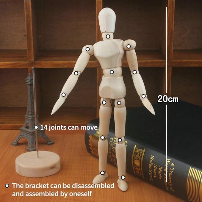 2 Pack Drawing Mannequin,8in Mini Posable Wooden Figurines Dummy,Art Drawing Figure Model Dolls for Home Office Desk Décor Sketching Painting,Body Action Figure Artists Gifts