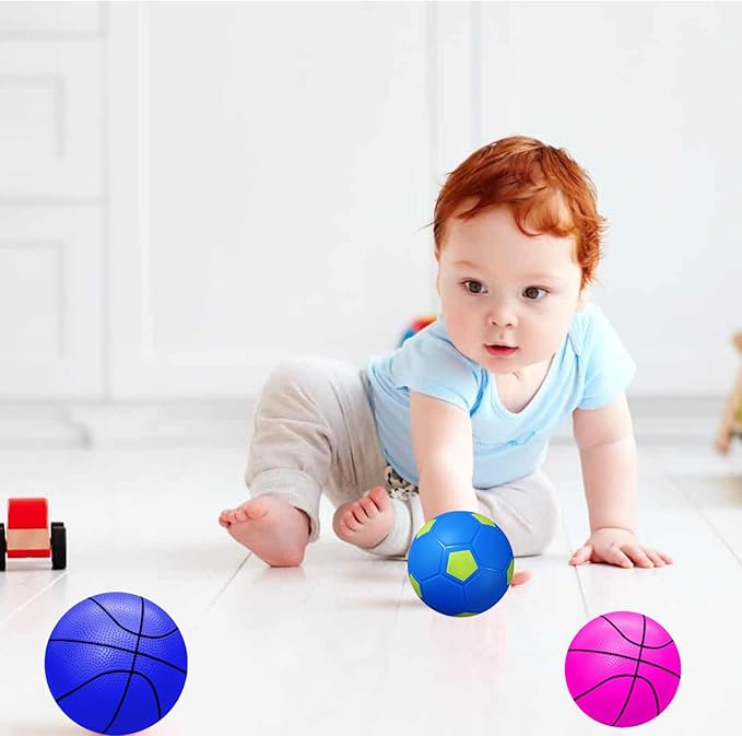 ABAJI Mini Basketballs Soccer Balls 5" Toy Ball with Pump Needle Durable Material for Mini Hoop Toddlers Kids Teenagers for Pool Indoors Outdoors