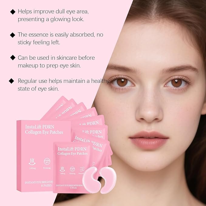 Serene Eye Patches, Instalift PDRN Eyes Patches & Collagen Eye Patches for Puffy Eyes, Hydrolyzed Collagen, Dark Circles, Hydrating Anti-Wrinkle Under Eyes Patches with Hyaluronic Acid (1Pcs 8 pairs）