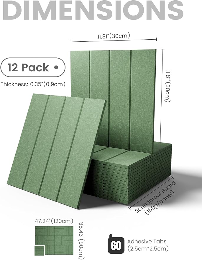 Fluxynara 48" x 36" Large Felt Bulletin Board, Moss Green | 12 Pack Cork Board Alternative with 60 Safe Adhesive Tabs, Felt Pin Boards for Wall Decor, Home, Office, Classroom, Dorm