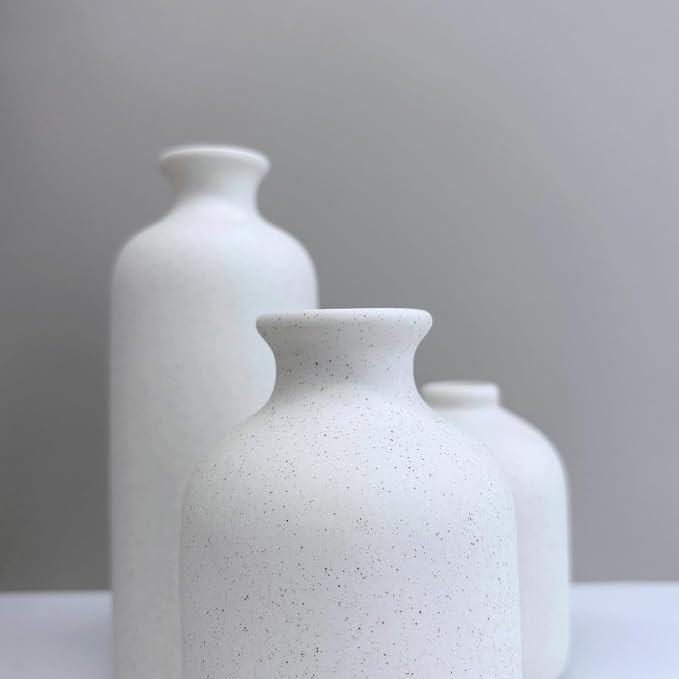 Small Ceramic Vase Set of 3,Modern Boho Farmhouse Flowers Vases | Decorative Vase for Dried Flowers,Pampas Grass,Home Decor,Shelf,Bathroom,Centerpiece for Entryway Table Distressed