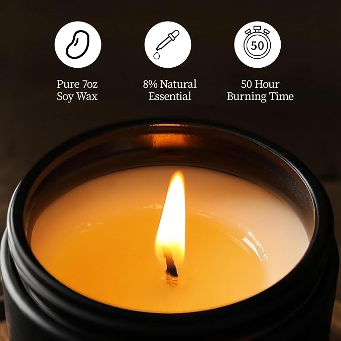 Scented Candles for Men, 4 Pack Mens Candle Set, Soy Candles for Home Scented, Masculine Candle for Him, 28oz, 200 Hours Burning Time Aromatherapy Candles of Lavender/Eucalyptus/Leather/Oak