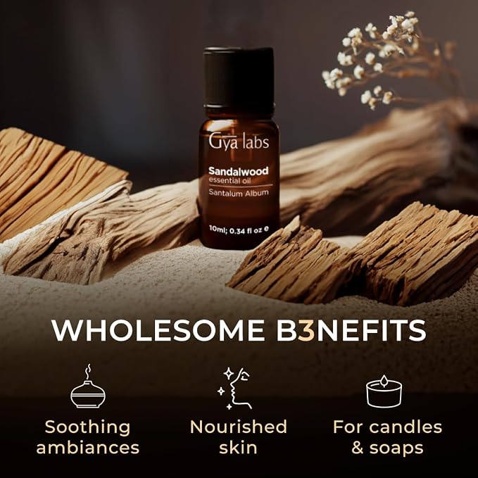 Sandalwood Essential Oils for Diffuser & Bergamot Oil for Hair Set - Aromatherapy Grade Essential Oils Set - 2x0.34 fl oz - Gya Labs