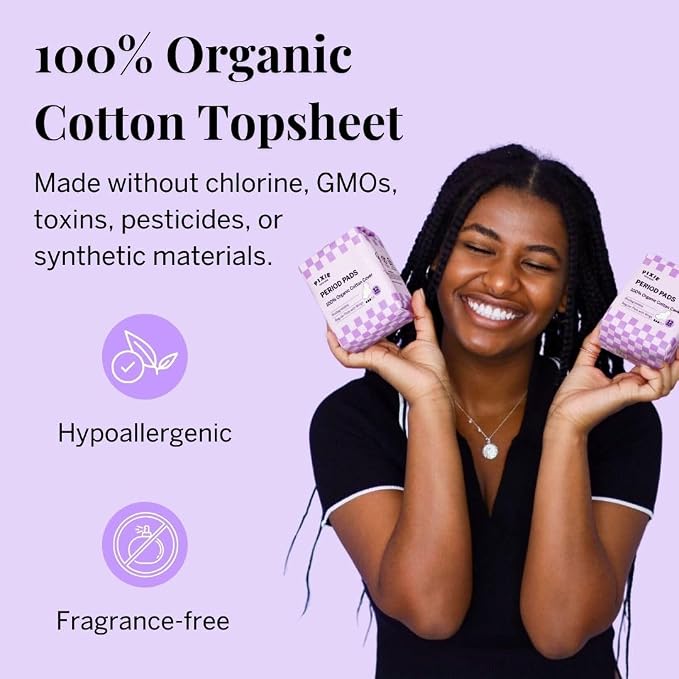 Pixie Organic Pads Ultra Thin Cotton with Wings for Women - Leak-Proof & Moisture-Wicking for Feminine Care - Compostable, Unscented Menstrual Pads - Regular Absorbency - FSA Eligible - 12 Count