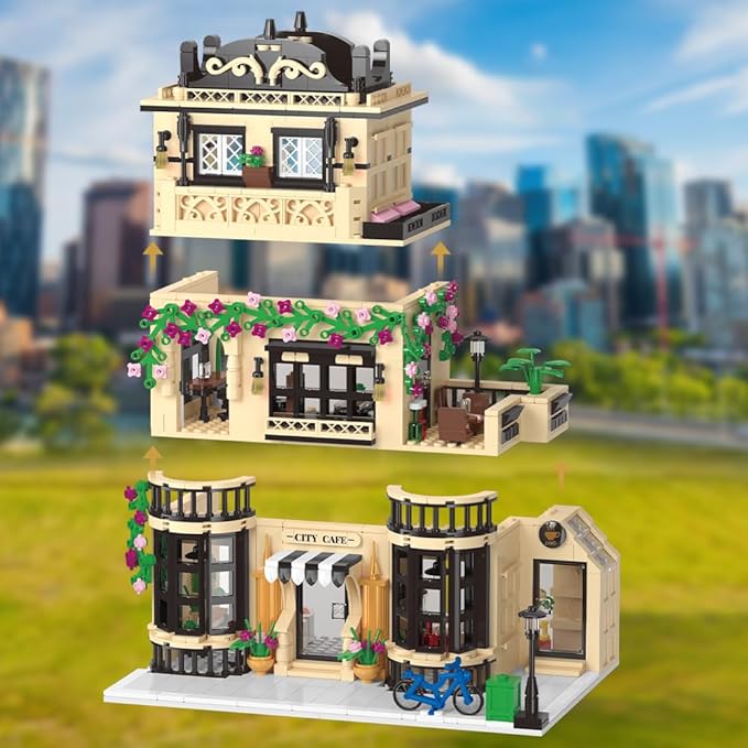 City Cafe Building Blocks Set with LED,1400+pcs Mini Bricks for Adults and Teen 14+