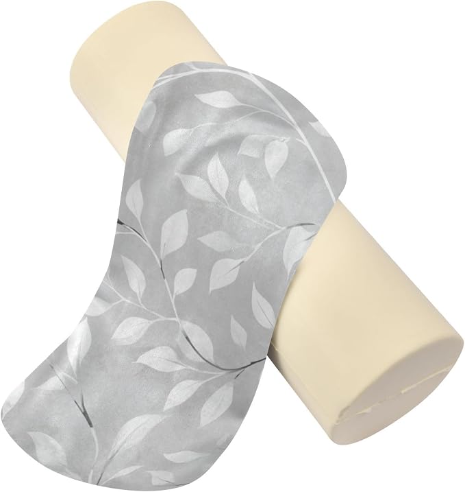 Grey Vine Leaves Neck Roll Pillow Bolster Round Health Memory Foam Long Cervical Cylinder Pillows with Removable Washable Cover for Body Bed Legs Back Yoga