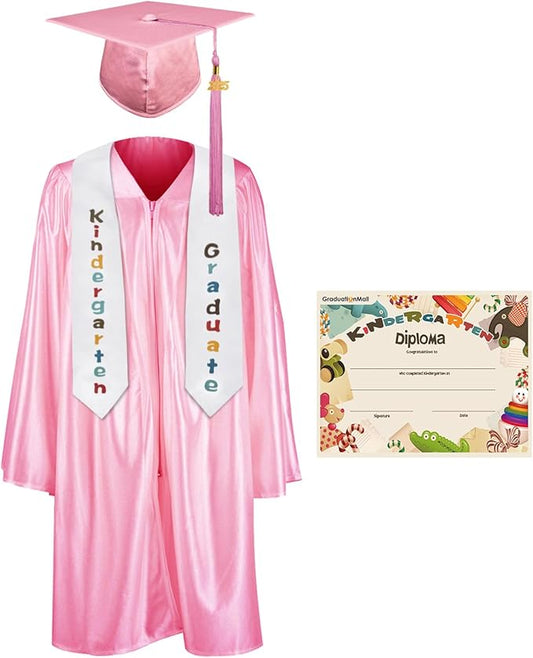 GraduationMall Kindergarten Graduation Cap Gown Stole Package with 2025 Tassel, Certificate