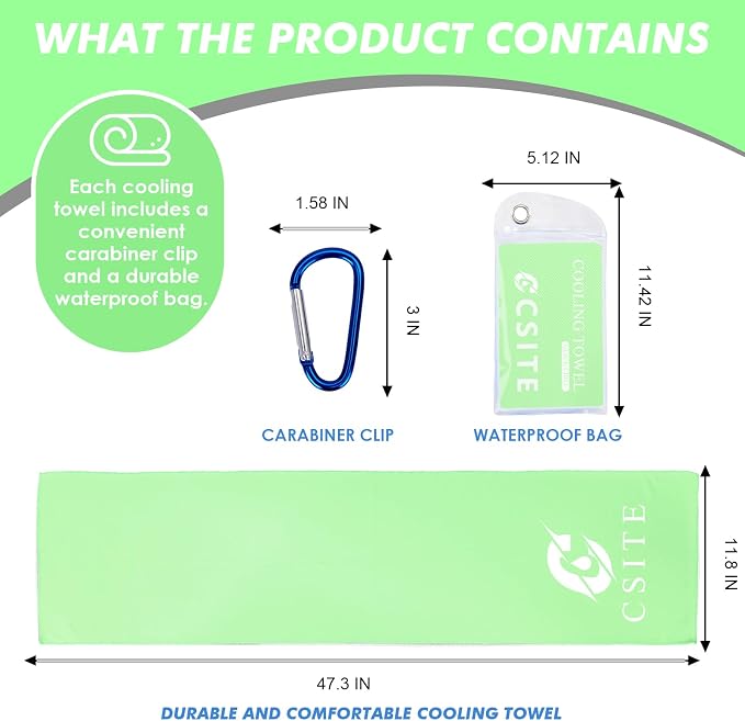 CSITE 4 Pack Cooling Towels (47"x12") for Neck and Face, Ice Towel for Hot Weather, Soft Breathable Chilly Gym Towels, Microfiber Towel for Work Out, Yoga, Running, Camping & More Activities
