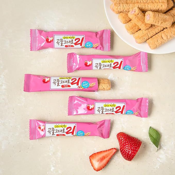 LENITH Korean Premium Multi Whole Grain Baked Crispy Rolls 21 Grains Strawberry Flavor 150g(5oz 860kcal)