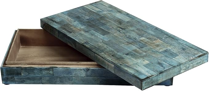 Handicrafts Home Large Decorative Storage Box with Lid – 12x6x2” Coffee Table Organizer, Keepsake- Decorative Boxes for Home Decor, Stylish Decorative Box for Office Decor- Verdigris