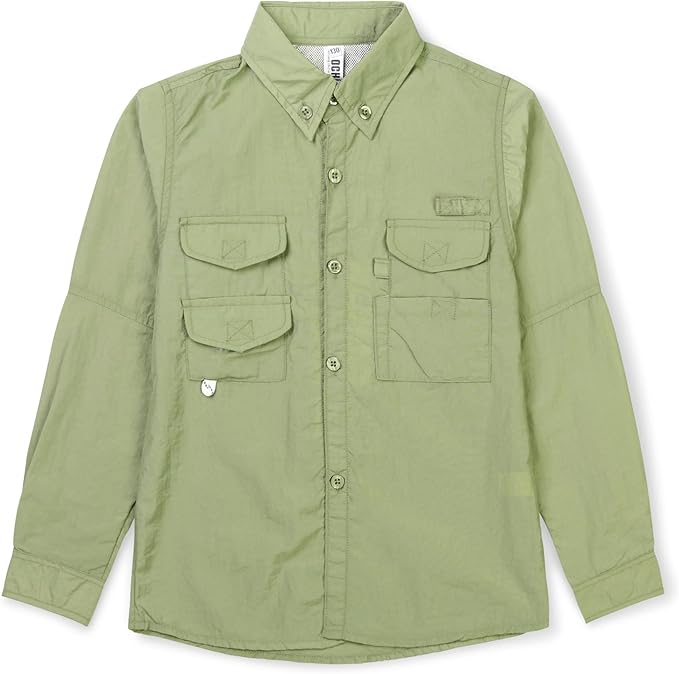 OCHENTA Boys' Button Down Long Sleeve Fishing Shirt Quick-Dry UV Sun Protection Outdoor Tops