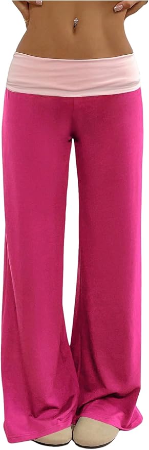 SOLY HUX Women's Sweatpants Color Block Low Rise Fold Over Waist Baggy Wide Leg Pants