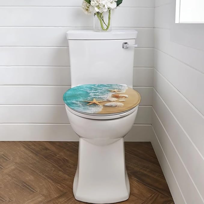 Starfish Toilet Seat Lid Covers for Bathroom Shell Toilet Bowl Cover Lid with Elastic Universal Fit Elongated Oval Round Lid Bottom Soft Bathroom Replacement Easy to Clean