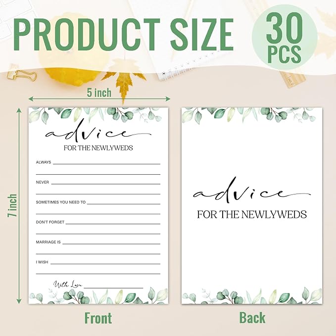 30 PCS Bridal Shower Games, Wedding Advice Cards for Bridal Shower, Party Advice and Wishes for The Newlyweds (Eucalyptus Botanical Style) -0001