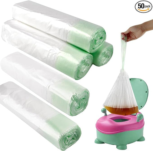 50Pcs Travel Potty Chair Liners Toddler Disposable Toilet Seat Liner Bags with Drawstrings Outdoor Plastic Potty Liners for Adults Kids Pets