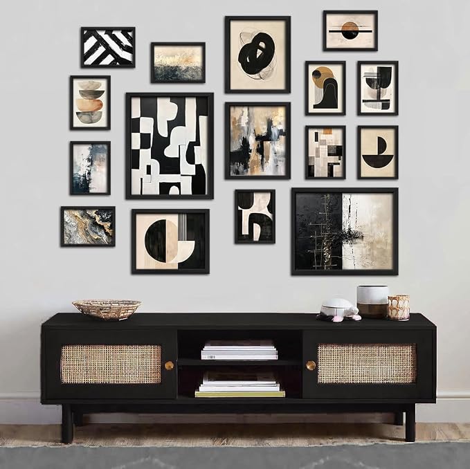 ANERZA 16 PCS Framed Black and White Abstract Wall Art Decor, Minimalist Wall Prints for Bedroom, Gallery Wall Frame Set, Posters for Living Room Aesthetic, Collage Kit, Dorm Artwork