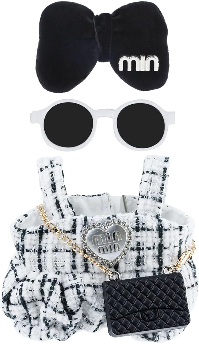 Doll Clothes 15 cm White Outfits for Dolls Elegant Jumpsuit Black Bow Hair Clips Glasses and Bag Exquisite Clothes Accessories(Black Elegant Bow)