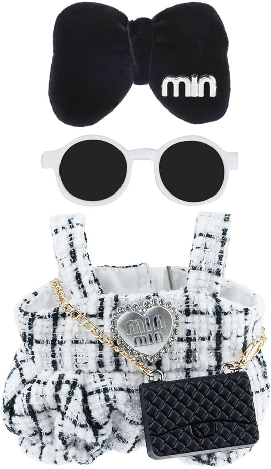 Doll Clothes 15 cm White Outfits for Dolls Elegant Jumpsuit Black Bow Hair Clips Glasses and Bag Exquisite Clothes Accessories(Black Elegant Bow)