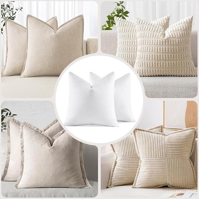 MIULEE 20x20 Pillow Inserts, Set of 2 Feather Down Throw Pillows | Choppable and No Smell, Double-Layer Down-Proof Cotton Cover, Decorative Pillows for Couch Sofa and Bed