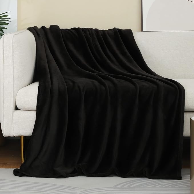 Black Fleece Plush Throw Blanket 50"x70"for Couch Sofa Fuzzy Cozy Flannel | Super Soft Lightweight Microfiber Blanket for Bed Chair bedroom Home Decor All Season,Birthday Gifts for Women Mom Adult