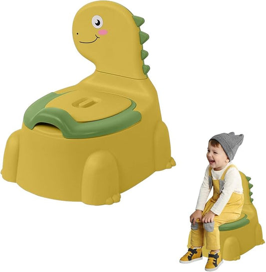 Potty Training Toilet | Dinosaur Seat Toddler Chair Portable for Kids with Non-slip Rubber Mat Backrest Boys Girls Yellow