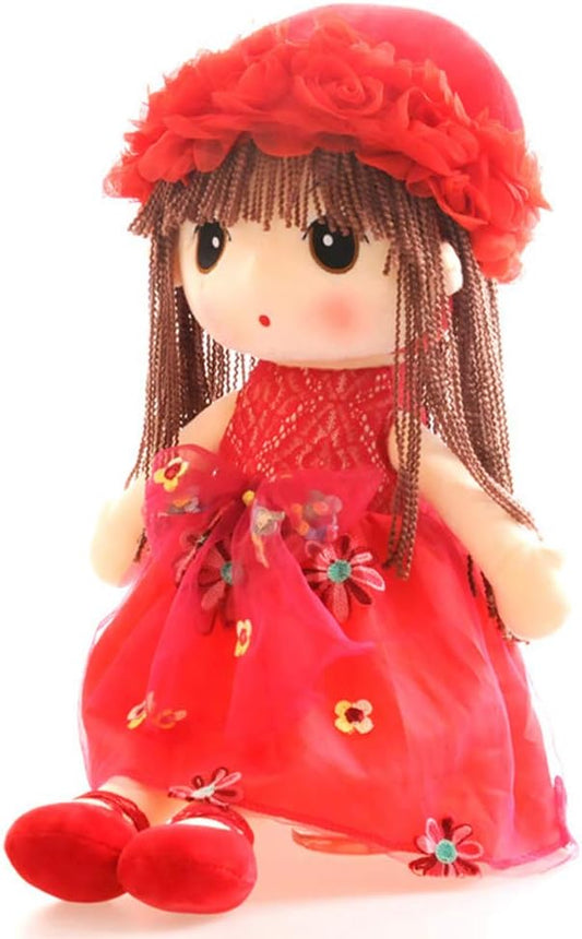 Tvoip Tulle Skirt Princess Plush Toy Phial Dolls Children Girls Doll Cute Little Girl Dolls, 18 Inch (Red)