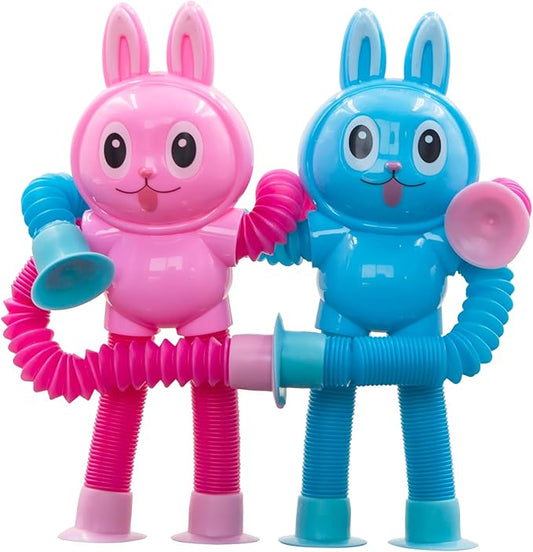 Pop Tubes Rabbit Fidget Toys for Kids, 2Pack Fidget Pop Toys Telescopic Suction Cup Toy for Stress and Anxiety Relief, Stocking Stuffers Gift for Kids and Toddlers (2Pack Rabbit)
