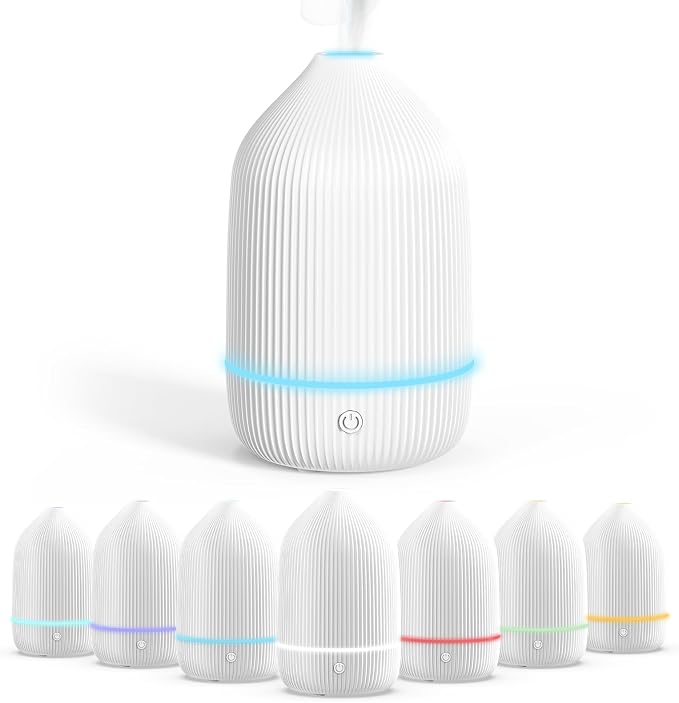 Essential Oil Diffuser, 100ml Aromatherapy Diffuser, White | Ultrasonic Cool Mist Humidifier, 7 Color LED Lights, Auto Shut-Off, Diffuser for Home, Bedroom, Office, Yoga