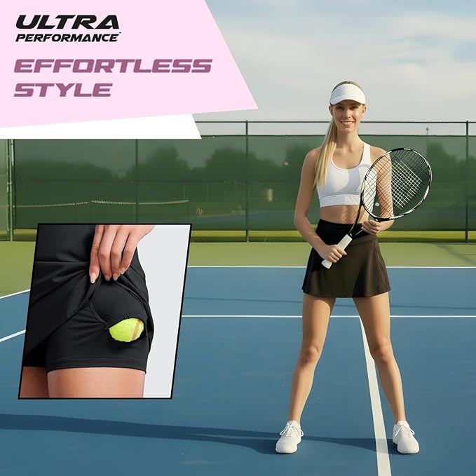 Ultra Performance Womens Golf Skirt 2 Pack Women’s Tennis Skort with Compression Liner Athletic Skirts for Women with Pockets