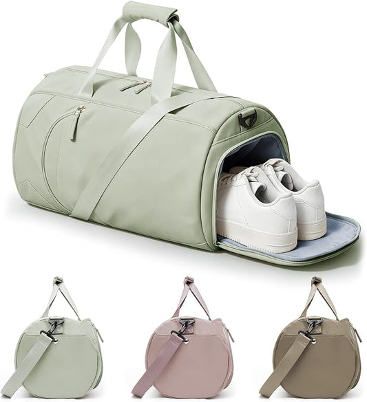 Gym Bag for Women And Mens with Shoe Compartment, Large Duffle Bag with Wet Pocket Carry-on Gym Duffle Bag for Travel and Sports Weekender Overnight Workout Bag Grass Green