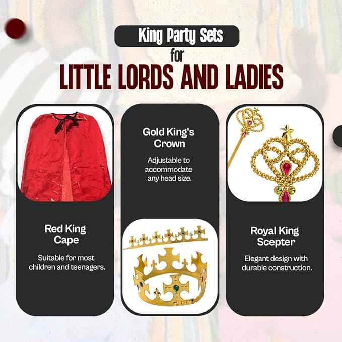 Tigerdoe King Party Set for Children - Royal King Costume - 24 pc Set for Kids- Dress Up for Pretend Play- Child Role Play- Costume Accessories