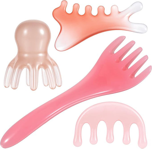4 Pcs Head Massager Scalp Comb Resin Scalp Stress Relax Tool Gua Sha Five Claw Massage Tool Manual Head Scratcher Soothing Heads Relaxation Tools for Birthday Mother's Day Father's Day Gifts
