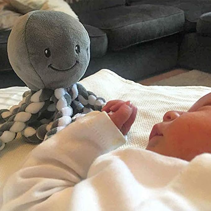 Nattou Cuddly Octopus Toy, for Newborns and Premature Babies, 23 cm, White/Grey