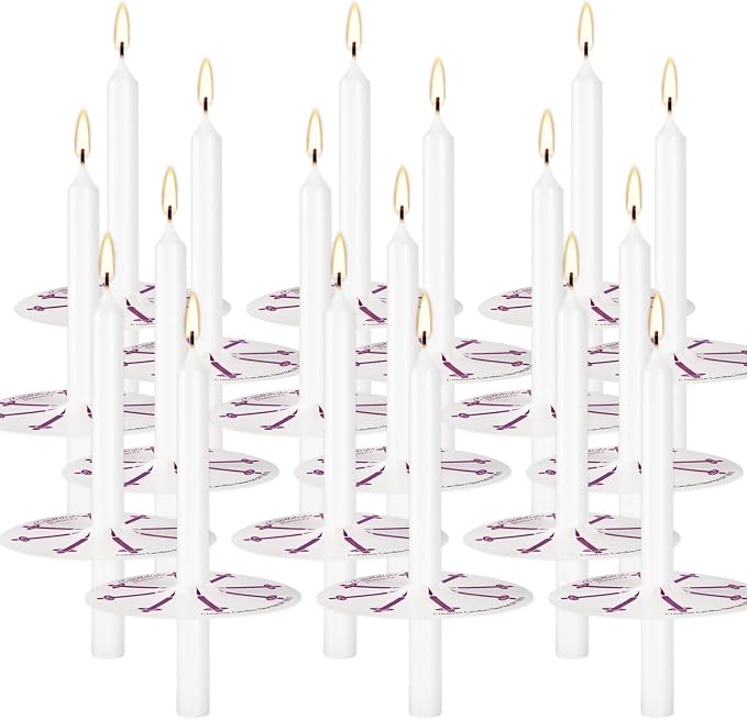 YOROXRG 200 pcs Church Candles with Drip Protectors for Devotional Candlelight Vigil Service, Unscented White 5" H X 1/2" D, No Smoke, Shabbat, Praye