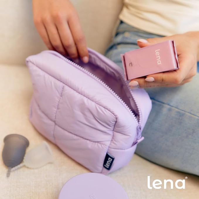 Lena Original Menstrual Cup Large Purple + Period Essentials Bag - Complete Period Care Bundle