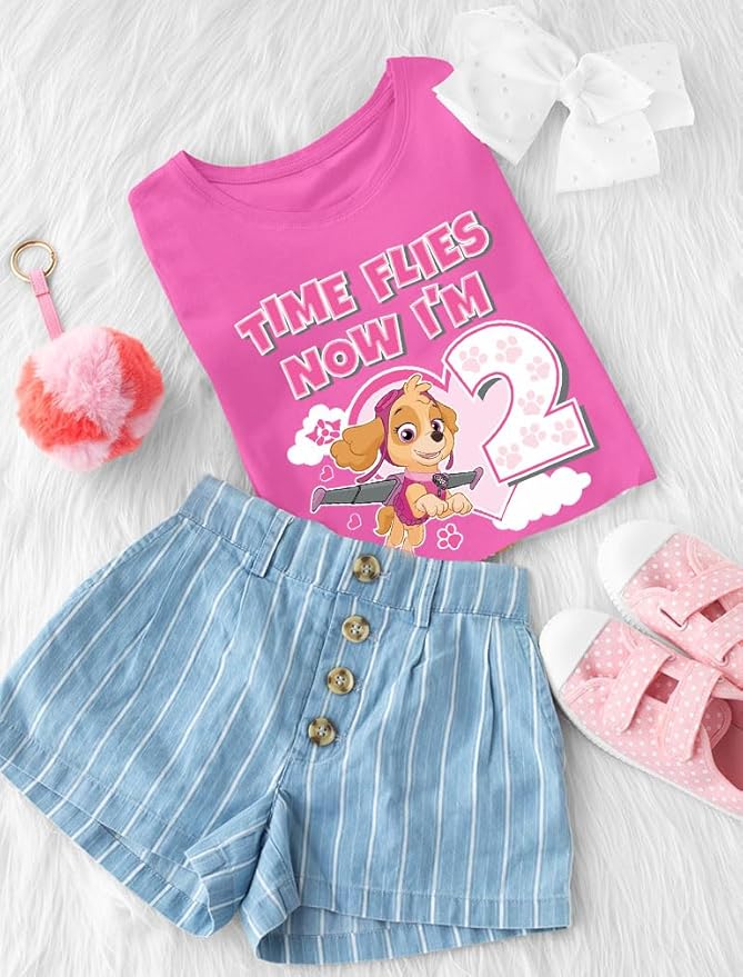 Paw Patrol Skye 2nd Birthday Girl Shirt for Toddlers - Time Flies I'm 2 Tee for Two-Year-Old Girls