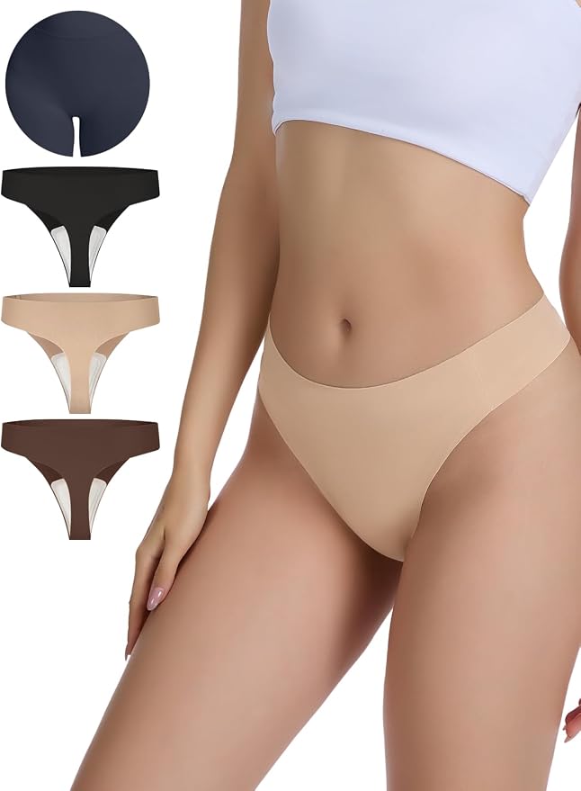 Camel Toe Thongs for Women 6 Pack Seamless No Show Concealer Thongs Invisible Cameltoe Proof Workout Underwear