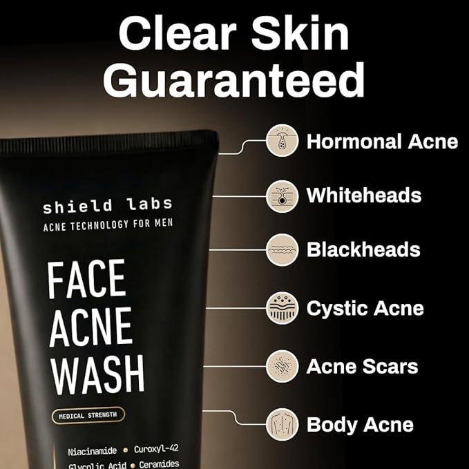 Shield Acne Wash Bundle for Men and Boys – Deep Clean Gel Formula Face Wash and Unscented Back & Chest Cleanser, Clears Acne & Breakouts, 13.6 oz