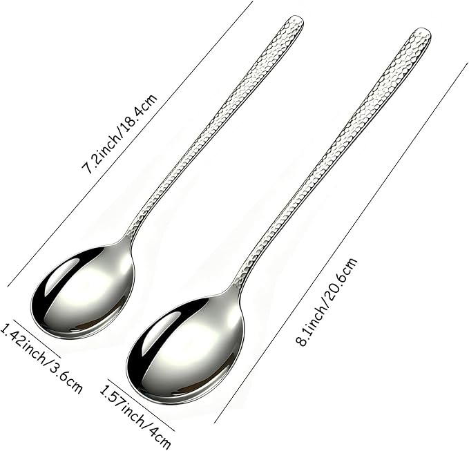 Set of 6 Spoons, 7.2 Inch Korean Metal Tea Spoons,Dishwasher Safe Hammered Stainless Steel Small Spoon For Dessert,Cake,Yogurt,Pudding (7.2inch)