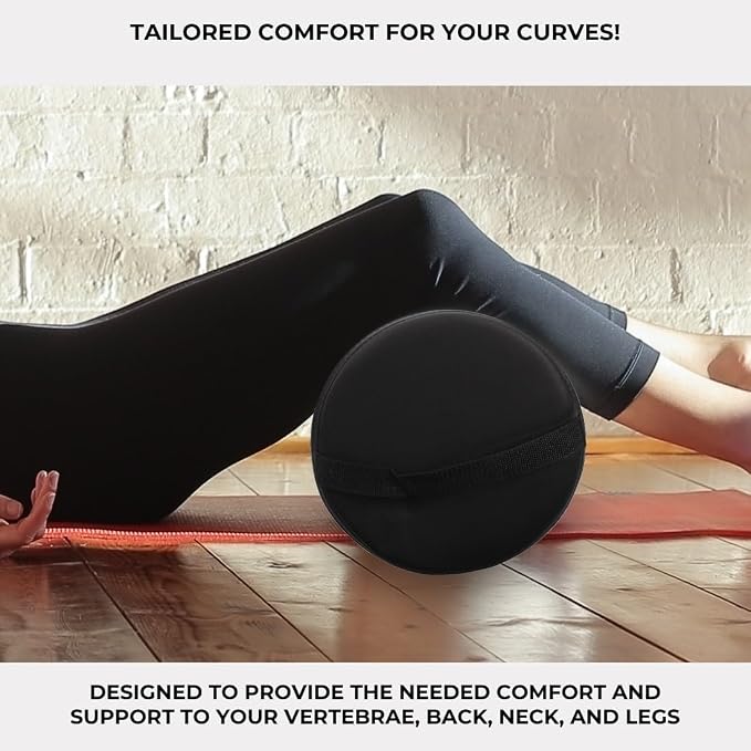 ForPro Professional Collection Jumbo Full Round Bolster Pillow, Black, Oil and Stain-Resistant, for Massage and Yoga, 9” R x 26” L