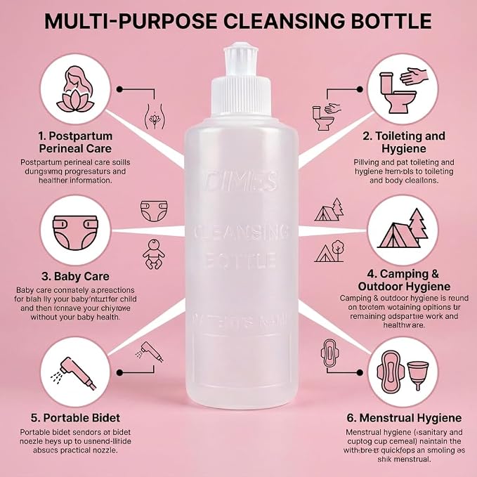 Dimes Peri Bottle for Postpartum Care – 8 oz Perineal Squirt Bottle – Postpartum Essentials for New Moms – Easy to use Portable Bidet for women