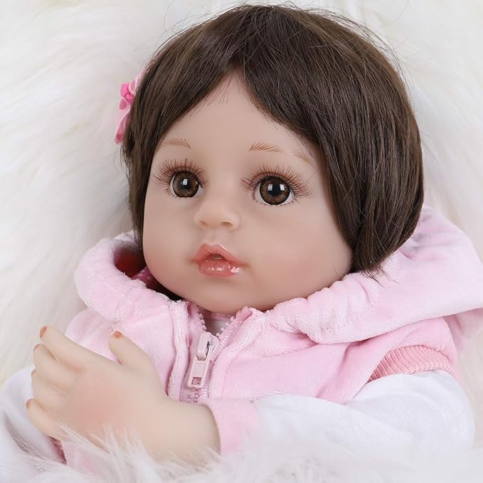 ENADOLL Lifelike Reborn Baby Dolls - Realistic Baby Doll 16 inch Newborn Girl Doll with Feeding Accessories Gift Set (Pink Vest)