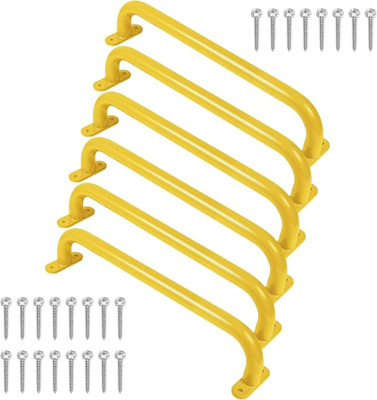17 Inch 6 Pieces Yellow Metal Safety Handles for Outdoor Playground Accessories - Playset Handles Swing Sets Attachment Grab Bars, Indoor Kids Monkey Bar for Playhouse, Treehouse, Jungle Gym