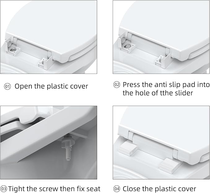 Elongated Toilet Seat, Toilet Lid Slow Close Quiet No Thud, Magnets Down Lock Quick Release, Quick Top Mount Toilet Seat White, 19" Regular Cover